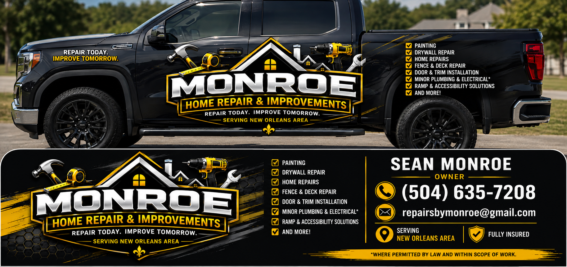 Monroe Home Repair truck decal concept